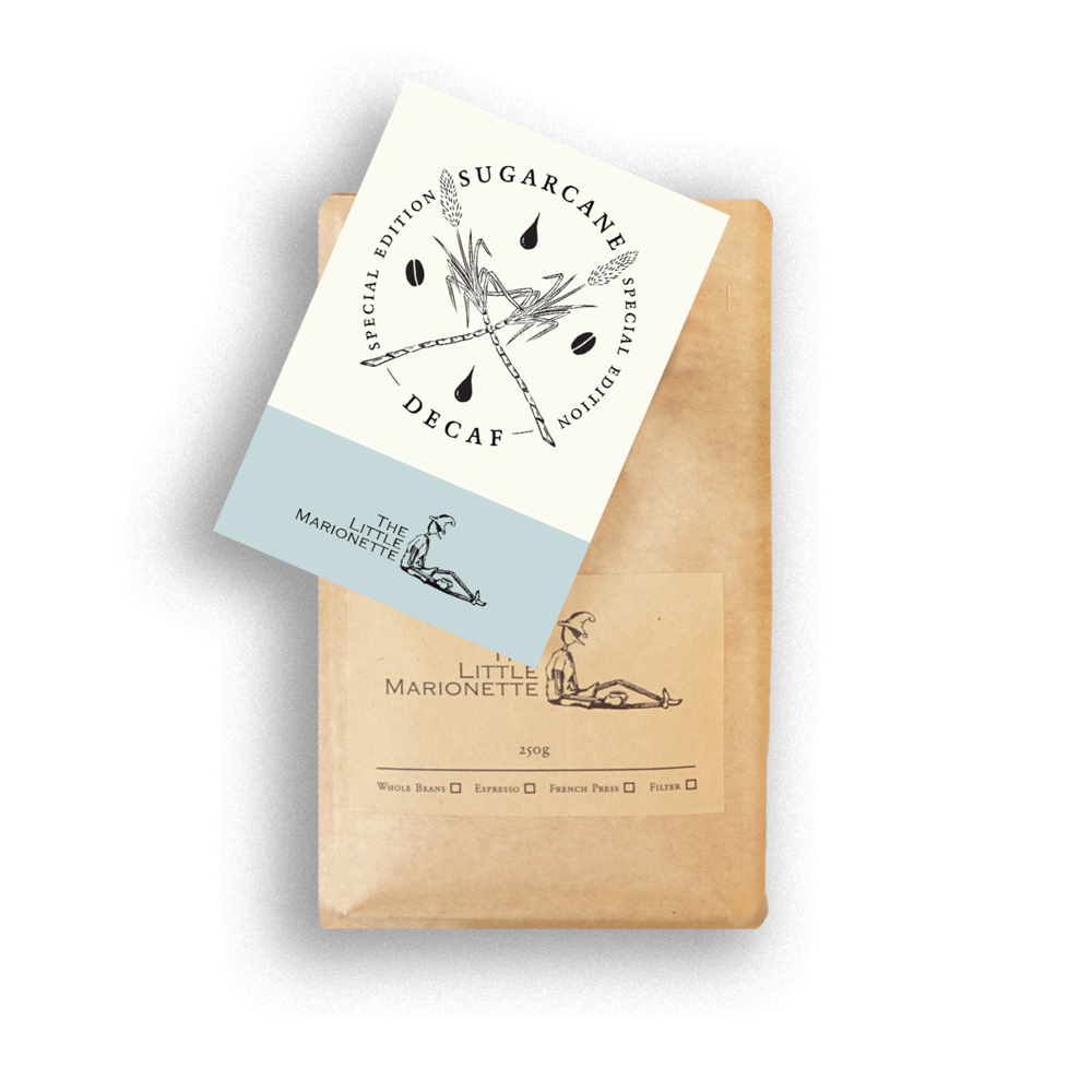 decaf sugarcane coffee bag by The Little Marionette