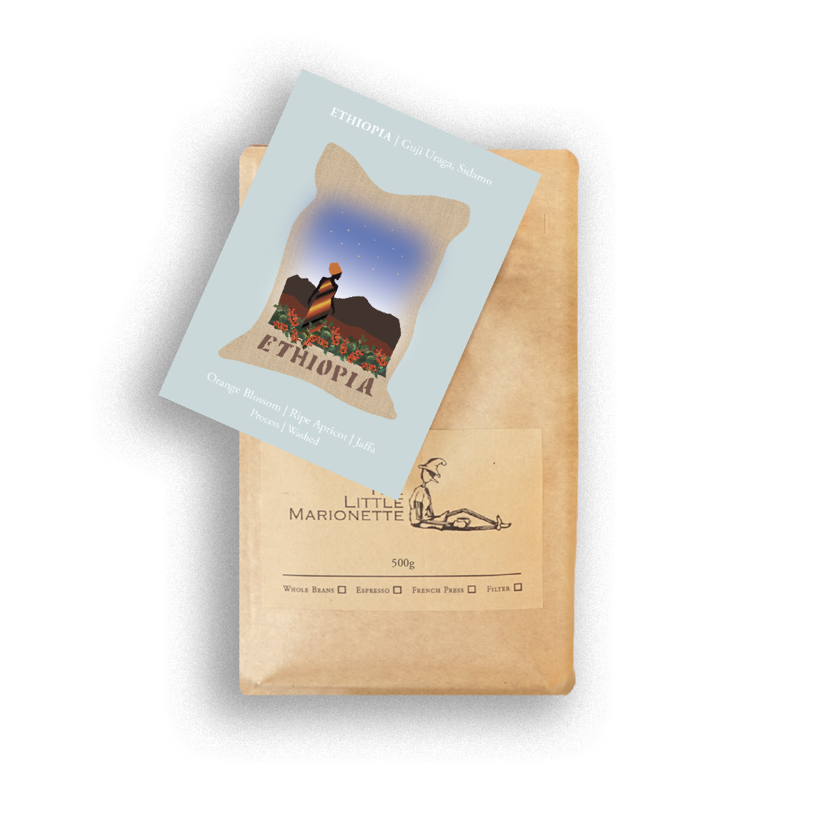 single origin coffee bag by The Little Marionette 500g